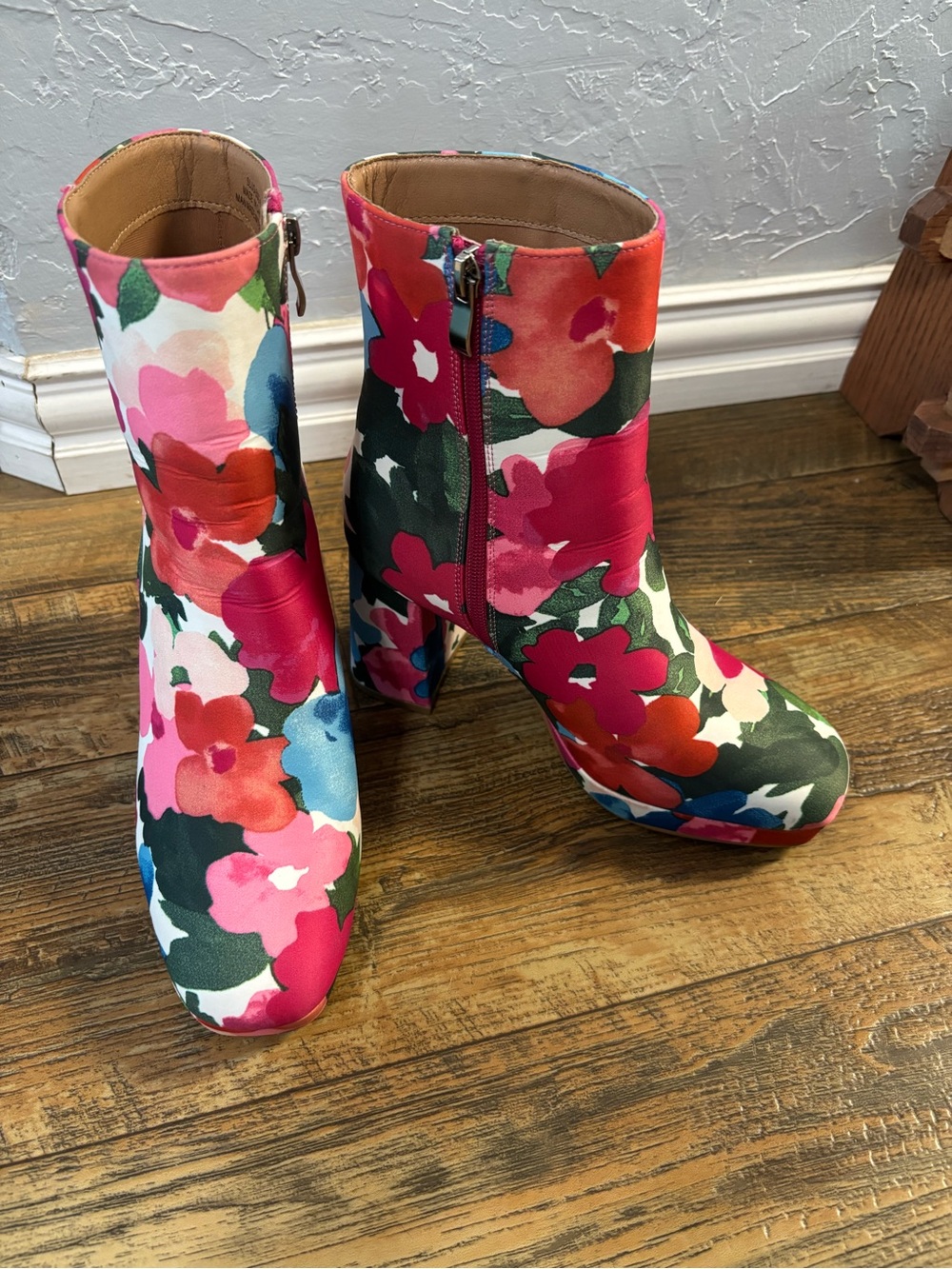 Hey Girl by Corkys Floral Block Heel Ankle Boots - Pink Multi